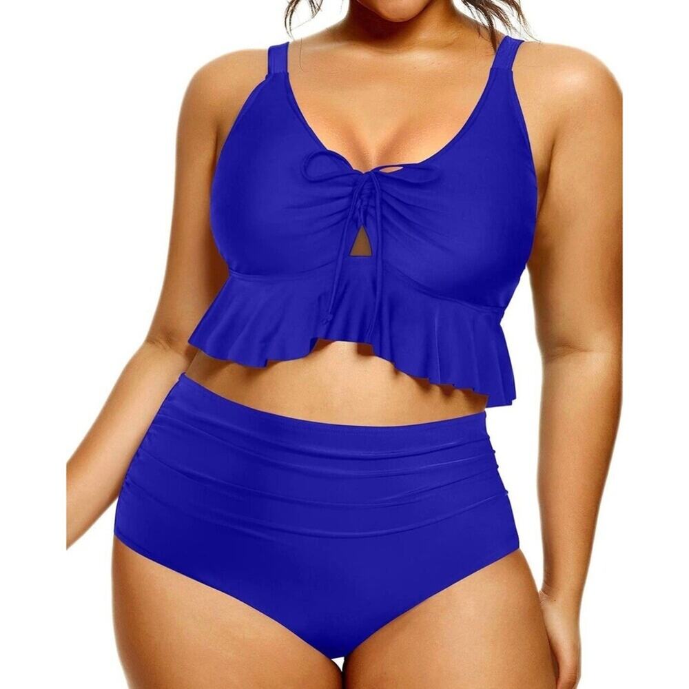 Daci Two Piece Swimsuit High Waisted Bikini Set Size M Ruffle (255)